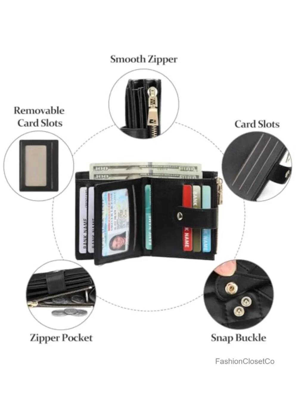 Small Women Wallet RFID Blocking Leather Bifold Compact Card Holder with Zipper